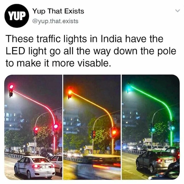 Prometna signalizacija na Indijskim semaforima širi se duž cijelog semafora kako bi bila uočljivija