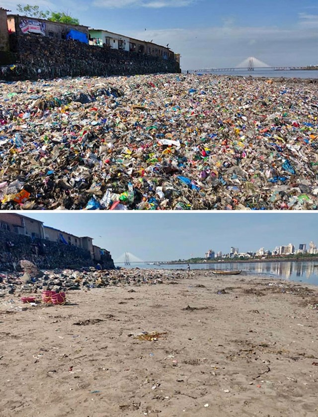 Plaža u Indiji prije i poslije čišćenja