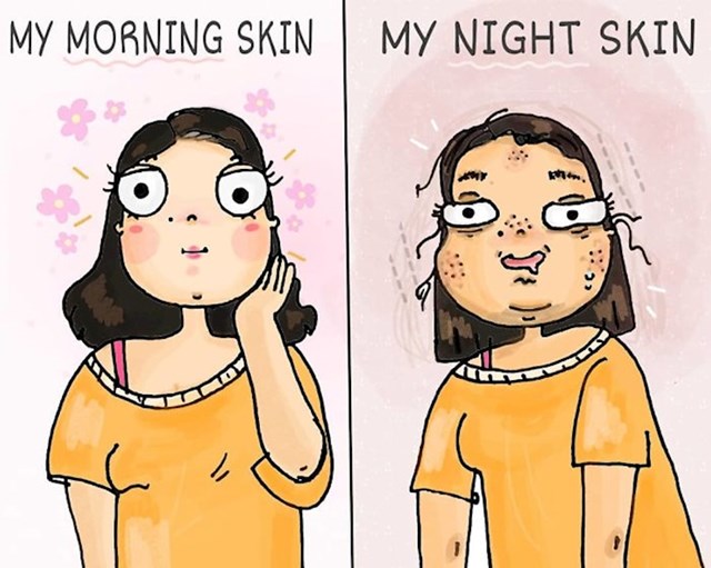 Kako moja koža izgleda ujutro i kako izgleda navečer