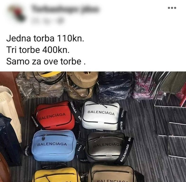 Cijena jedne torbe je 110 kn, a ako kupite 3 torbe, njih ćete platiti 400 :D