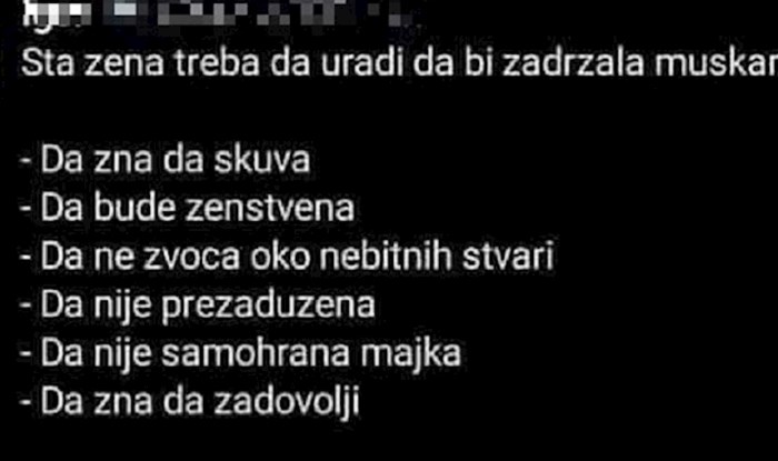 Lik je napisao da idealna žena treba kuhati i ne zvocati, jedna cura mu je brutalno spustila