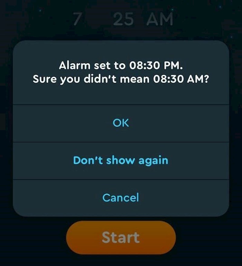 Alarm koji te upozorava da si možda pogriješio i stavio budilicu da zvoni poslijepodne