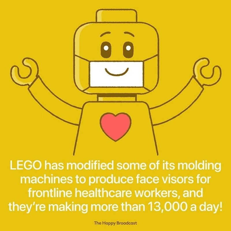 Lego je izmijenio neke od svojih strojeva za proizvodnju igračaka u uređaje koji proizvode zaštitne vizire za medicinske djelatnike. Dnevno naprave više od 13 000 vizira!
