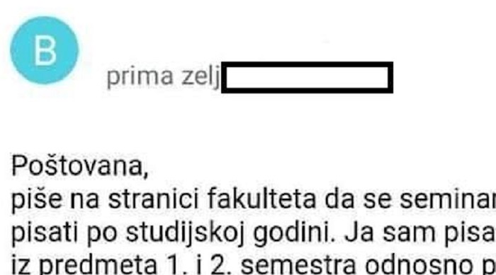 Studenta je zgrozio mail koji mu je poslala teta iz referade, kako je ovo moguće?