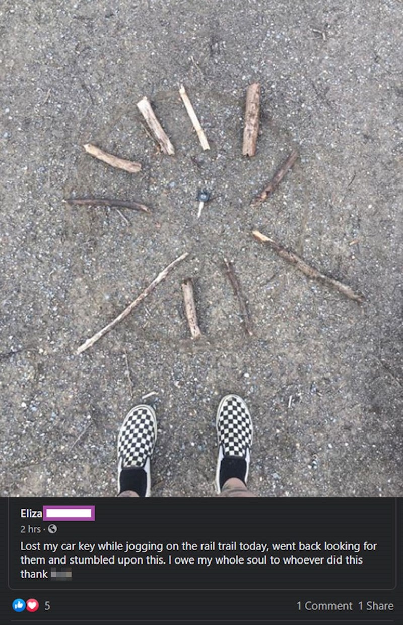 "Ispao mi je ključ iz džepa, kada sam se vratila na to mjesto, vidjela sam ovo. Netko ga je obilježio kako bi ga lakše našla"