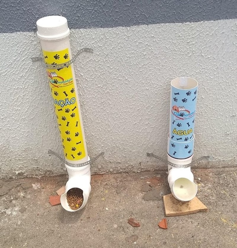 Spremnici za hranu napuštenim psima u jednom gradu