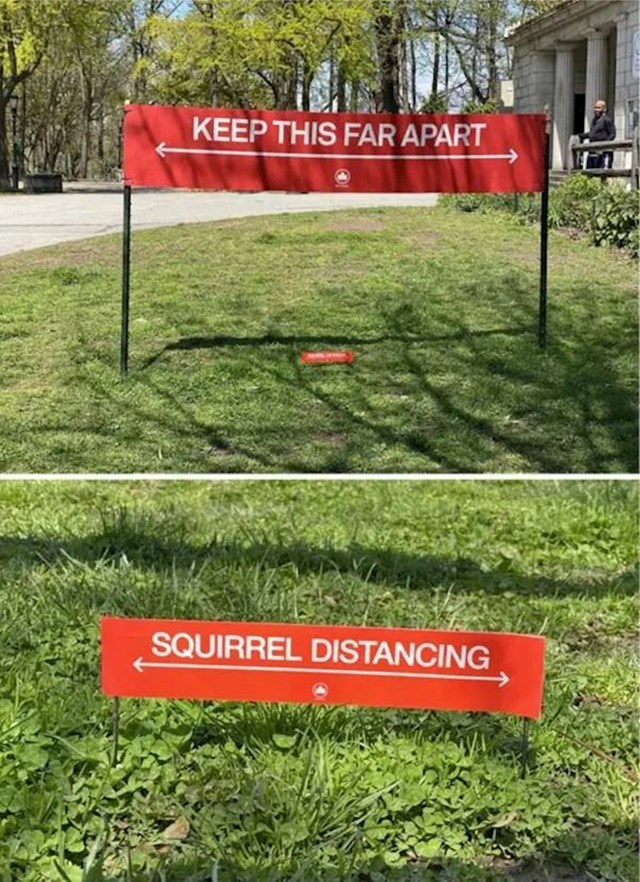 U ovom parku postavili su znak o socijalnoj distanci za ljude i za vjeverice :)