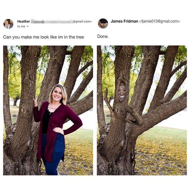 Možeš li napraviti da izgleda kao da sam na drvetu?