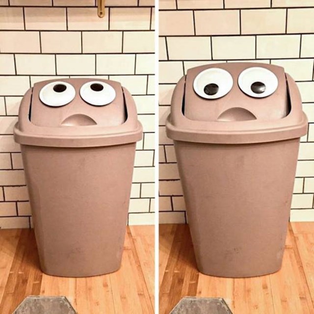 Odlučili su smanjiti proizvodnju otpada u svom domu  i zalijepili oči na kantu, kako bi ona izgledala iznenađeno svaki put kad ju koriste