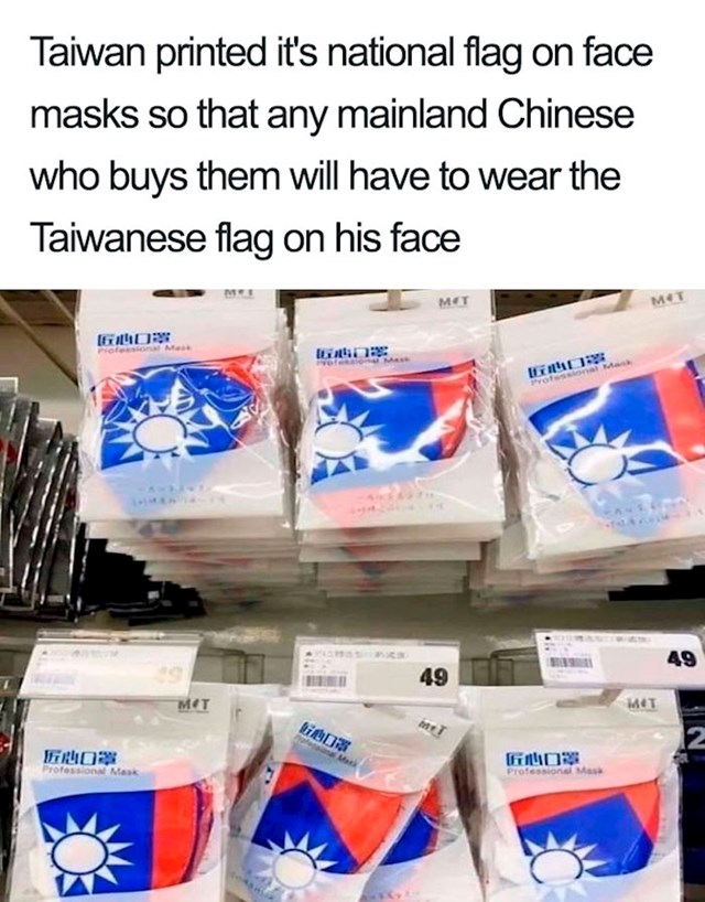 Tajvan je napravio zaštitne maske sa svojom zastavom, tako da svaki Kinez koji kupi masku nosi njihovu zastavu na licu