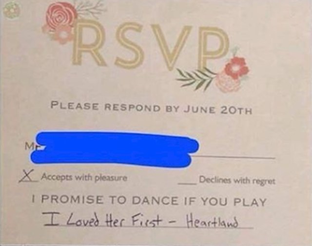 Pozvala je bivšeg na svoje vjenčanje, a on je napisao da će zaplesati na pjesmu: "Ja sam je volio prvi"