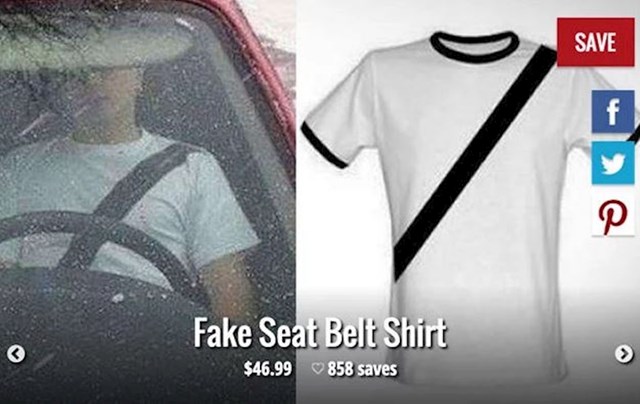 Majica s crnom prugom koja glumi sigurnosni pojas u automobilu...