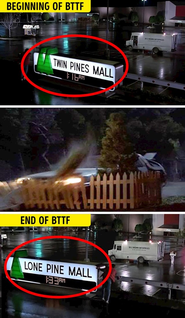 U filmu Povratak u Budućnost, ime trgovačkog centra "Dva bora" mijenja se u "Usamljeni bor" nakon što se Marty zabije u jedan od borova.