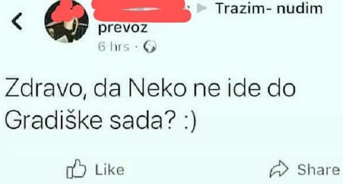 Netko je na Facebooku tražio prijevoz, jedan komentar nasmijao je sve članove grupe