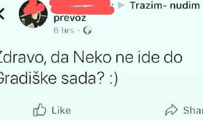 Netko je na Facebooku tražio prijevoz, jedan komentar nasmijao je sve članove grupe