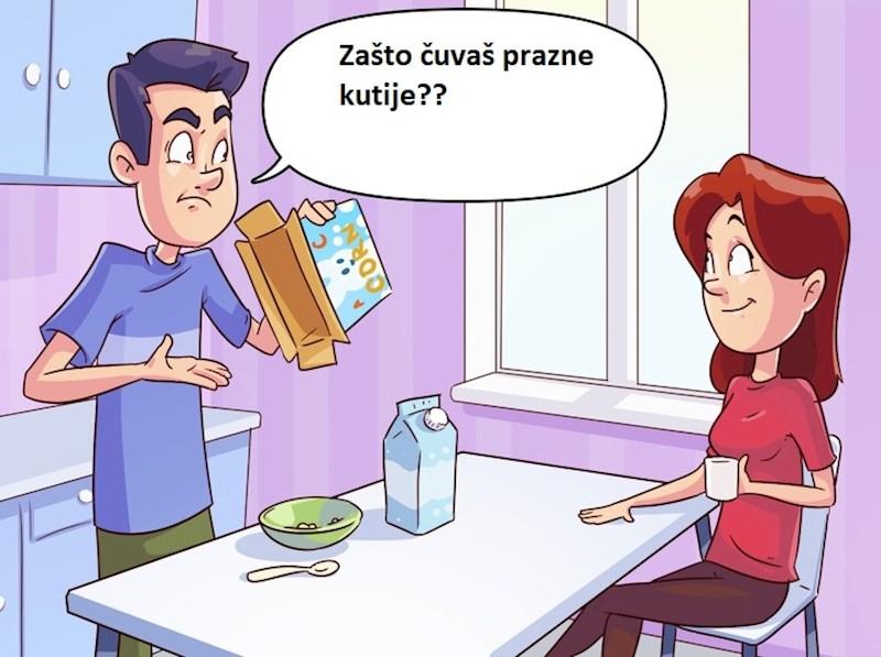 Ostavljamo prazne kutije hrane u ormarićima i kartone mlijeka u hladnjaku