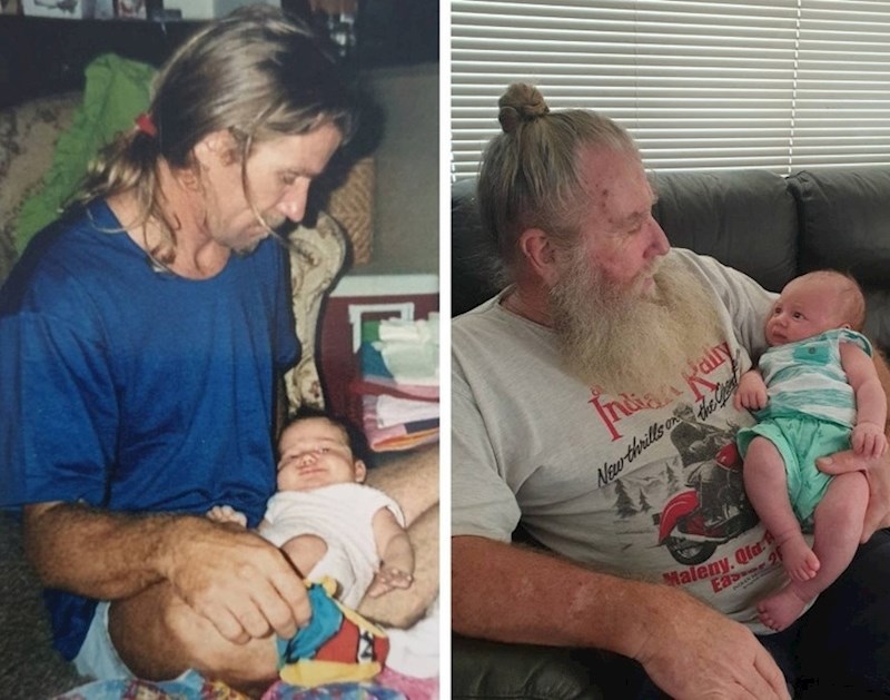 "Između ovih slika je 28 godina: moj tata drži mene kad bebu i danas moga sina"