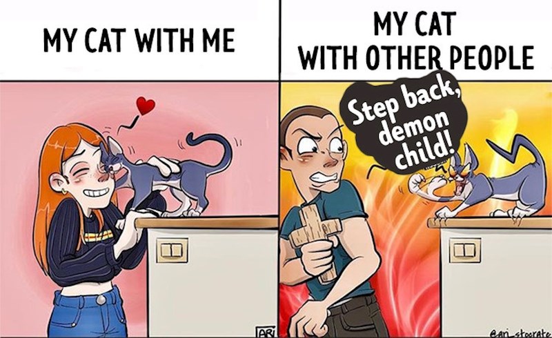 Moja mačka sa mnom i s drugim ljudima: