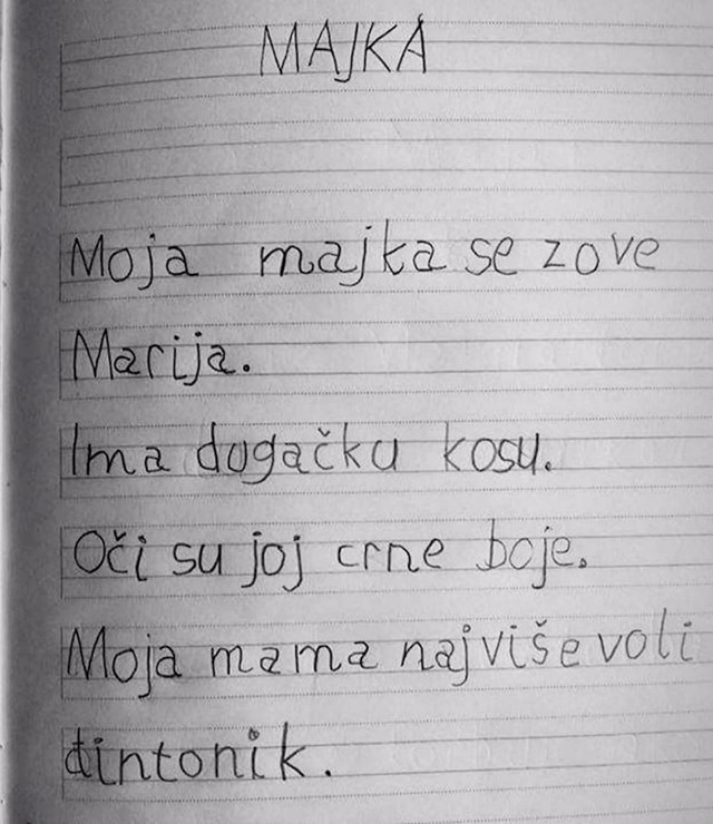 profesorica je učenicima dala zadatak da opišu svoju mamu, ovaj mališan nasmijao ju je do suza