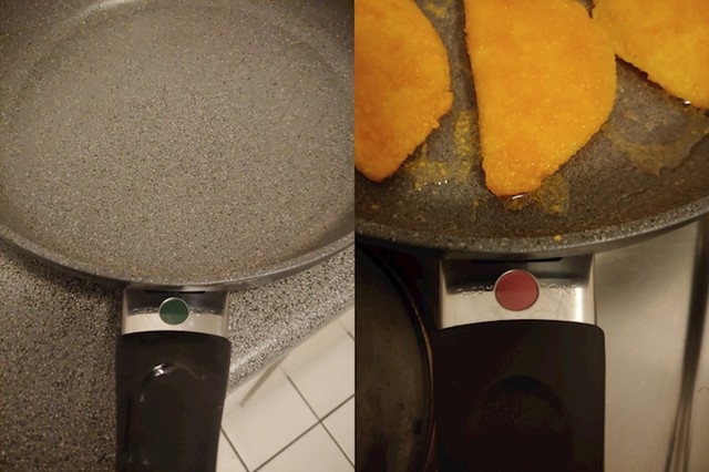 Tava koja pokazuje kada je zagrijana
