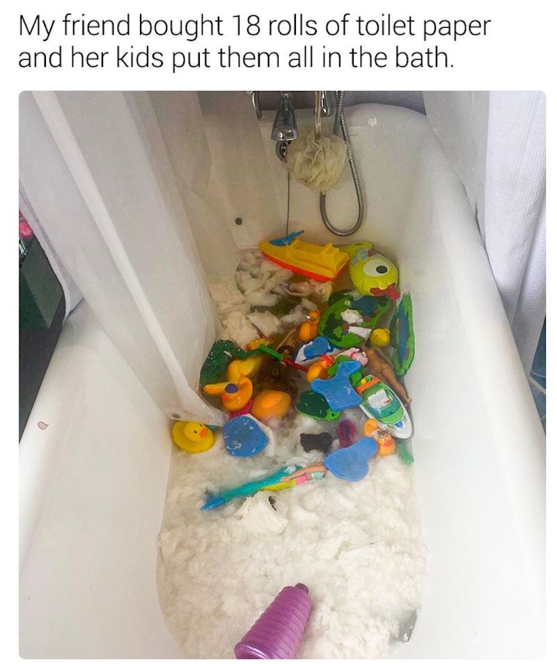 "Moja frendica je kupila 18 rola wc papira koje su njena djeca stavila na  kupanje..."