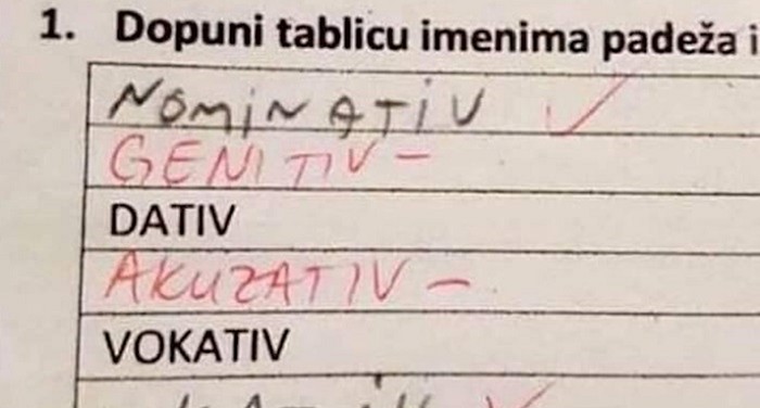 Morate vidjeti kako je učenik nazvao sedmi padež