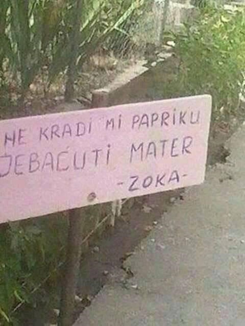 Poruka onima koji kradu tuđe povrće iz vrta