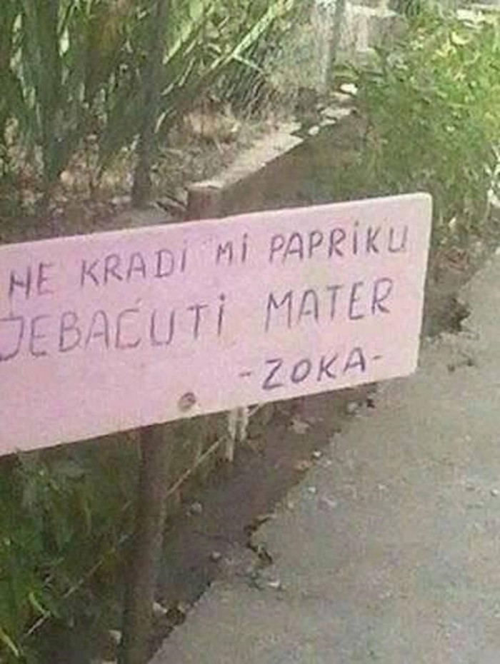 Poruka onima koji kradu tuđe povrće iz vrta