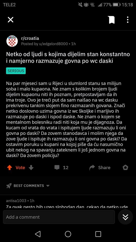 Osoba koja živi u stanu sa zajedničkom kupaonicom potražila je pomoć na internetu, ima veliki problem