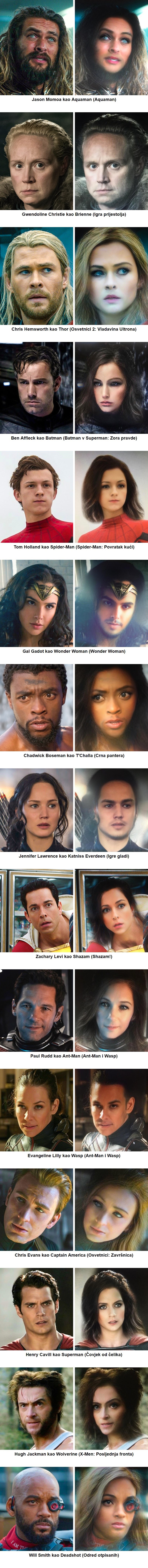 Aplikacija je otkrila kako bi najpoznatiji filmski junaci izgledali da su suprotnog spola