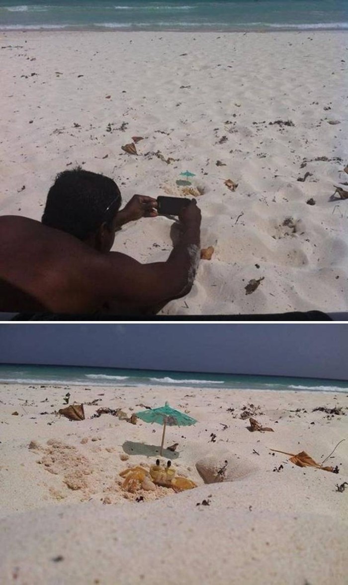 Znate li što ovaj čovjek radi na plaži? Pola sata je ležao i držao mobitel u istom položaju