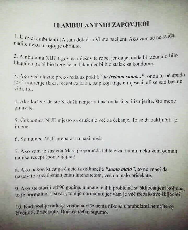 Kada nije više mogao izdržati kaos, doktor je odlučio napisati "10 ambulantnih zapovijedi"