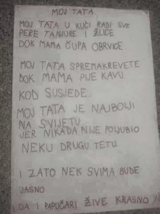 Dijete napisalo pjesmicu o tati u kojoj je previše otkrilo o njemu, mami i njihovom braku