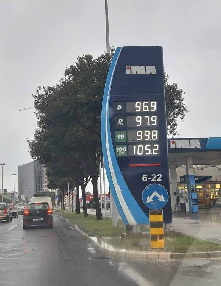 Vozači su nakratko doživjeli šok kad su vidjeli cijene goriva na ovoj Ininoj benzinskoj postaji