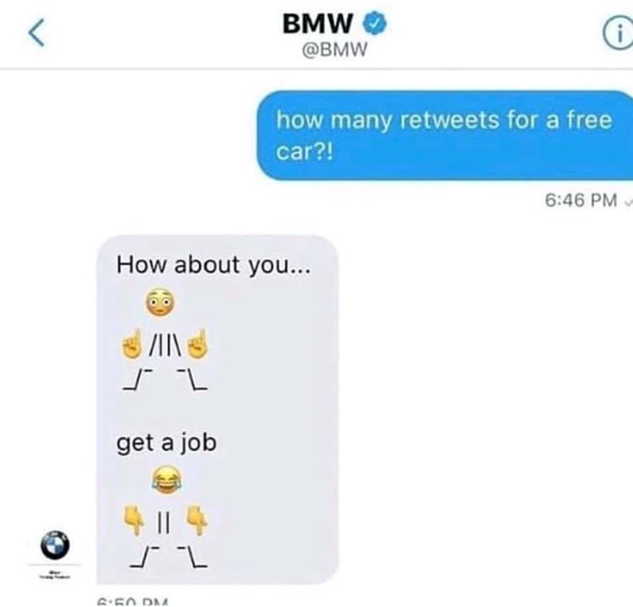 Službenom profilu BMW-a poslao je poruku i pitao može li dobiti besplatan auto, nasmijat će vas njihov odgovor