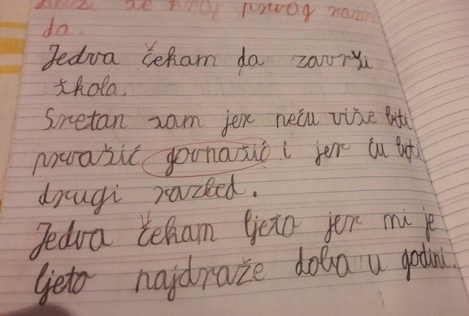 Simpatični sastavak jednog prvašića osvojio je internet, pogledajte kako je sam sebe nazvao