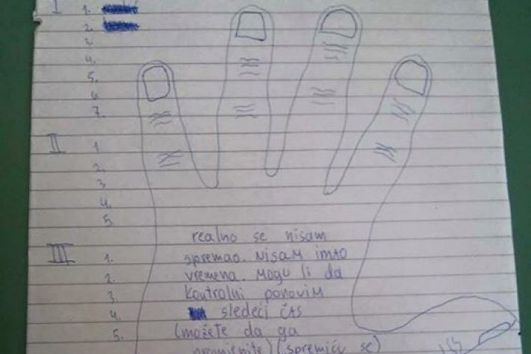 Dječak nije učio pa je na testu ostavio iskrenu poruku, je li profesorica ispravno postupila?