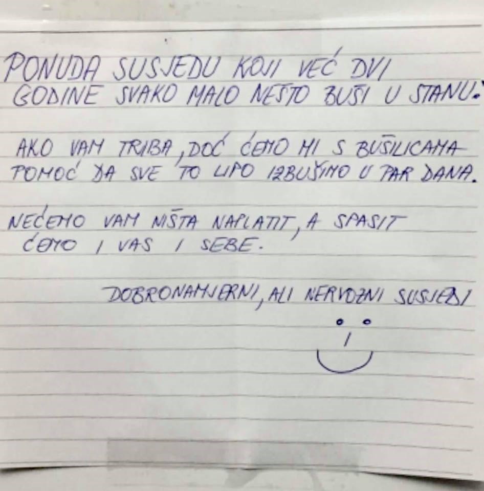 SUSJED MU JE POJEO ŽIVCE Cijelo vrijeme je bušio po stanu, pa mu je stanar napisao zanimljivu ponudu
