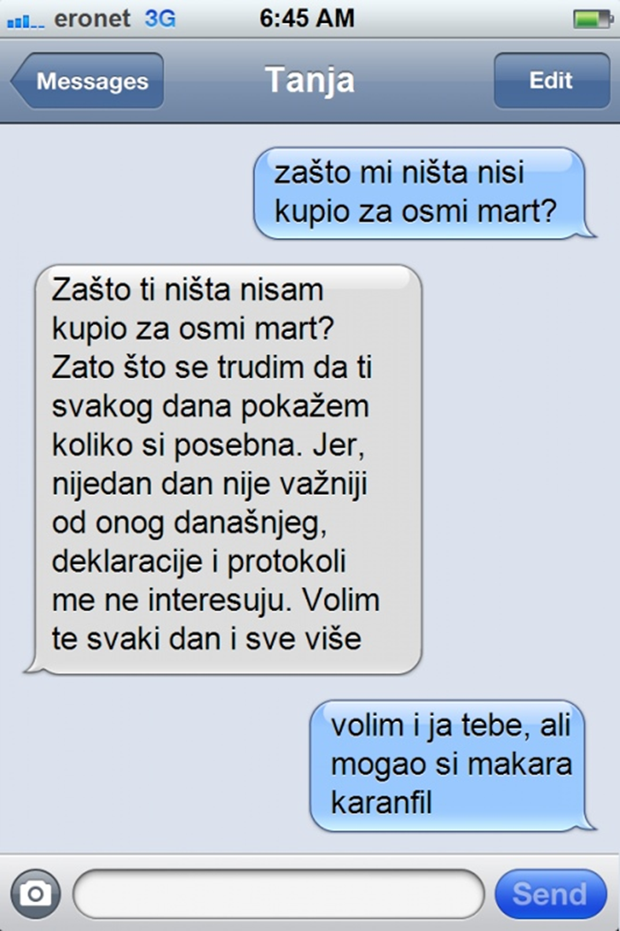 Djevojka pitala dečka zašto joj ništa nije kupio za Dan žena, na čijoj ste strani?