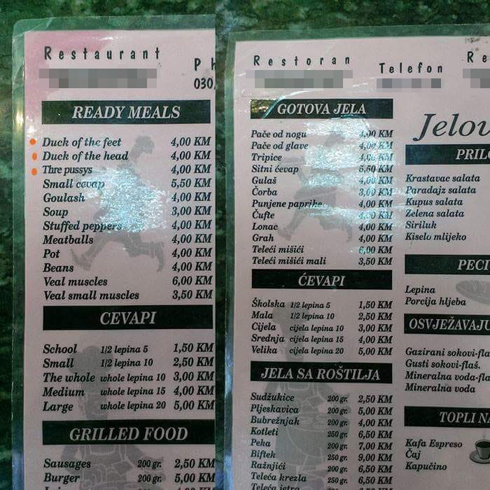 TRAGIKOMIČAN PRIJEVOD Puknut ćete od smijeha kad vidite kako su na jelovniku preveli tripice