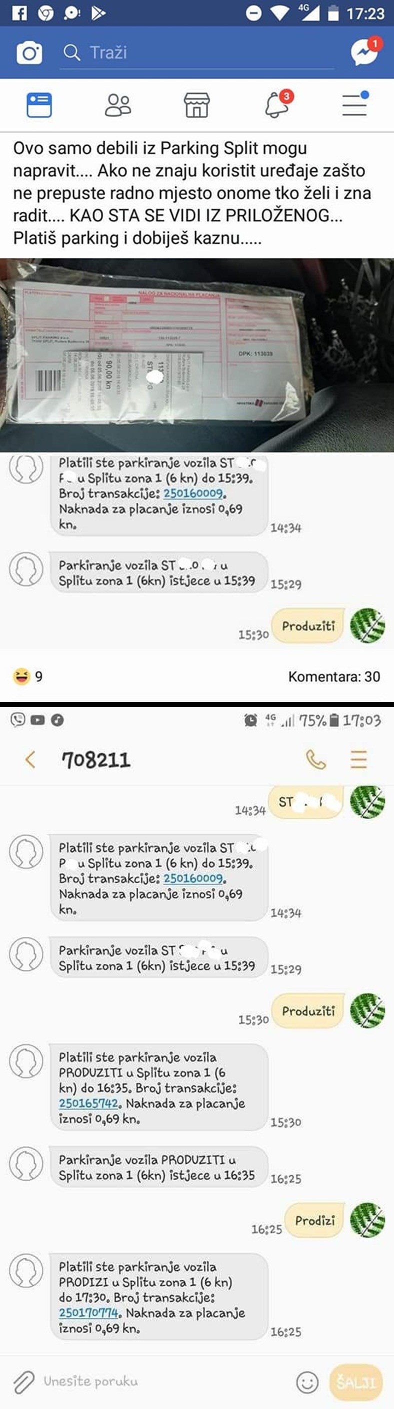 Splićanin je bio ogorčen zbog kazne za parkiranje, no SMS poruke koje je pokazao otkrile su pravu istinu