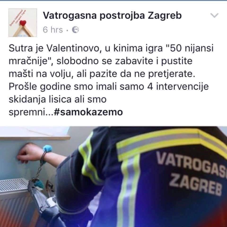 Ovako je Vatrogasna postrojba Zagreb prošle godine upozorila građane na moguće posljedice Valentinova