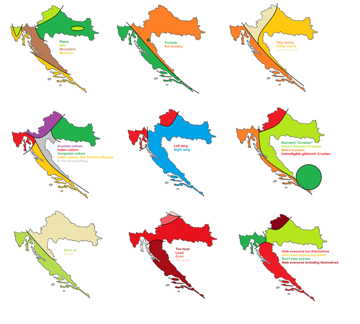 Netko je napravio karte na kojima je Hrvatsku podijelio na 9 različitih načina