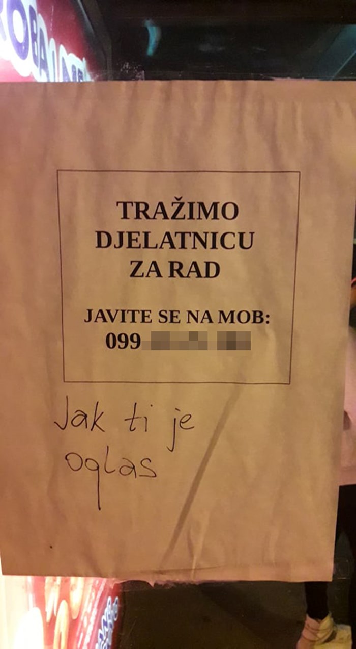 Netko je u Zagrebu zalijepio oglas za posao, no nešto na njemu nije bilo u redu
