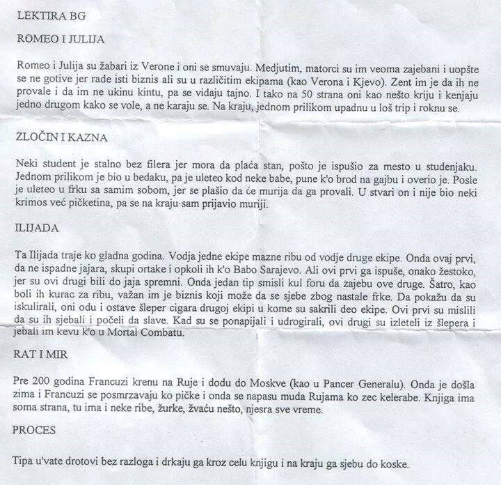 Učenik je objasnio lektire na "prosto seljački" način, njegovi brutalno iskreni sažeci nasmijali su regiju