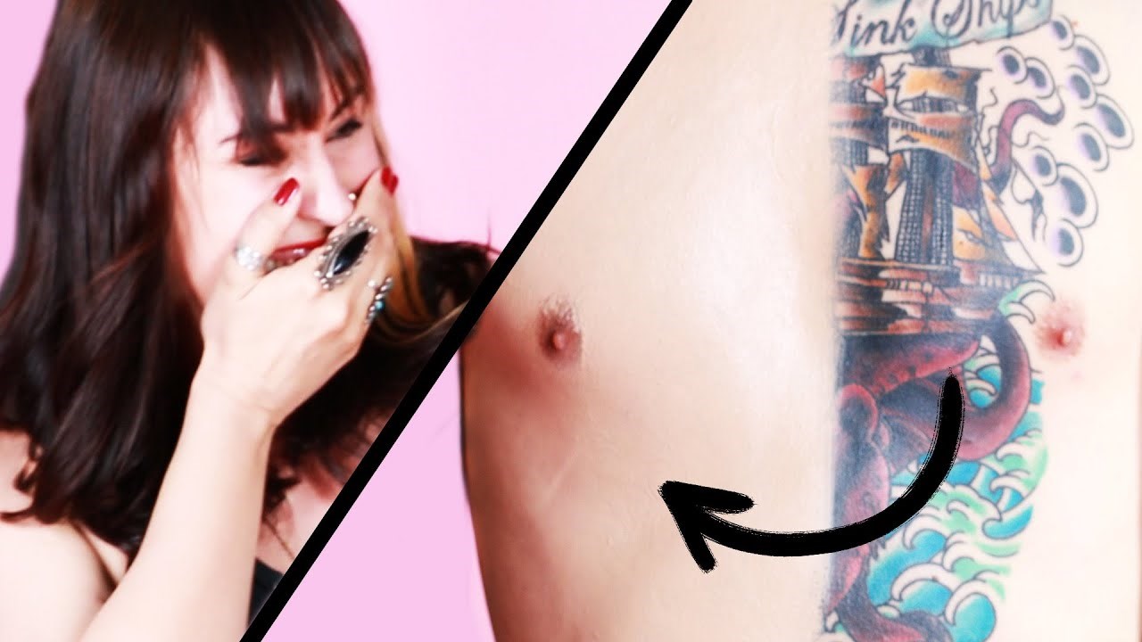 Istetoviranom paru su tijelo premazali posebnim puderom i dali im priliku da se prvi put vide bez tetovaža