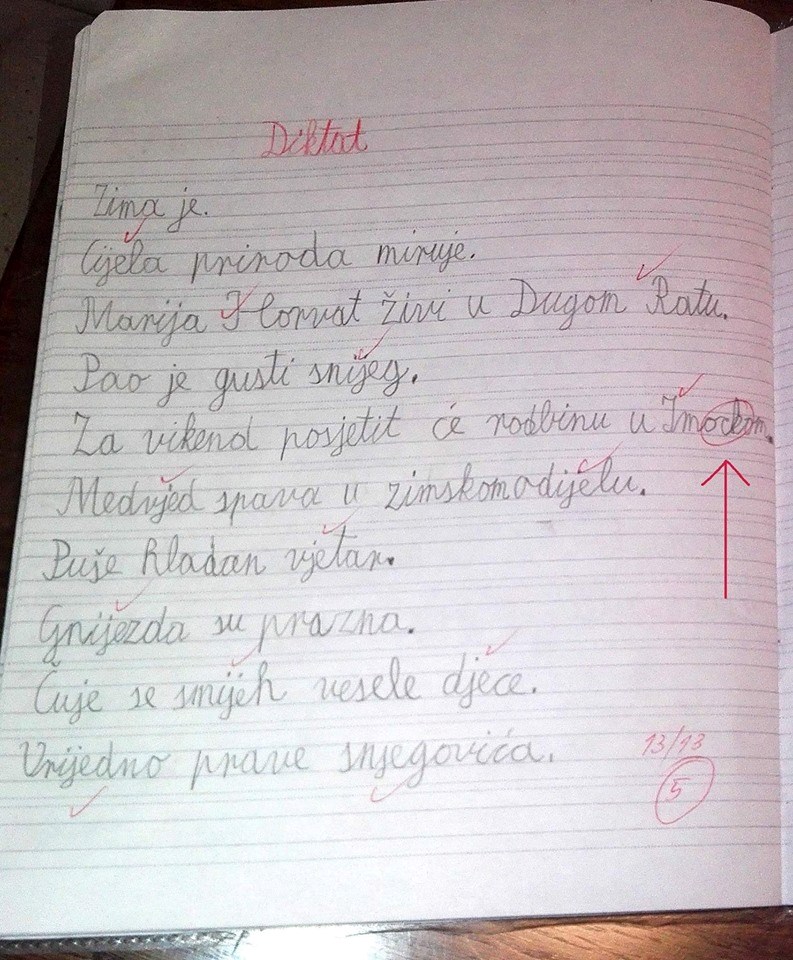 Dijete je napravilo grešku u diktatu, no učiteljica iz Imotskog nije imala srca prekrižiti ovu riječ