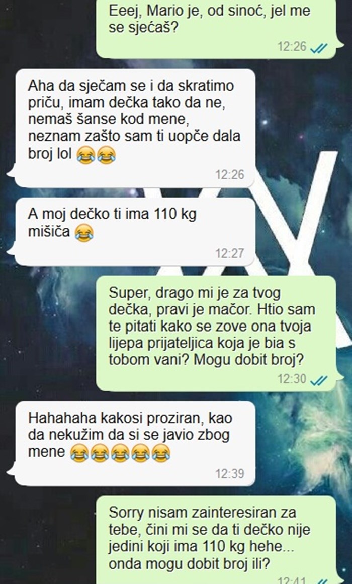 Umišljena djevojka odbijala dečka kojeg je upoznala na izlasku, no on ju je odgovorom neugodno iznenadio