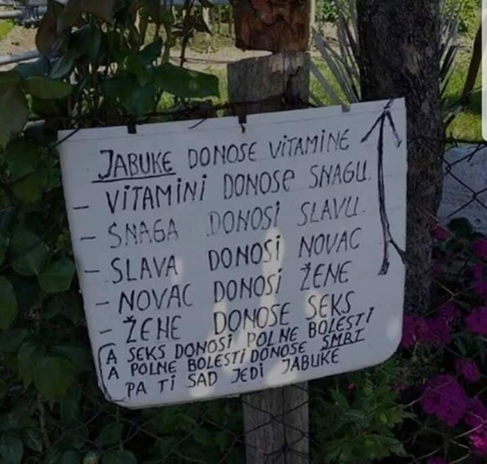 Jesu li jabuke dobre za nas? Prolaznike je nasmijao natpis sa zanimljivom teorijom o ovom voću