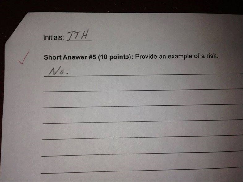 Učenik je u testu morao navesti primjer rizika, sjetio se savršenog rješenja